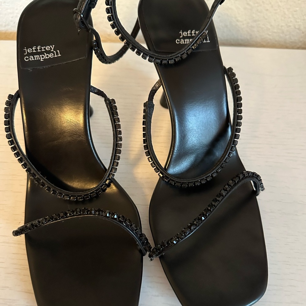 Jeffrey Campbell Black Stiletto Heels with Embellished Straps